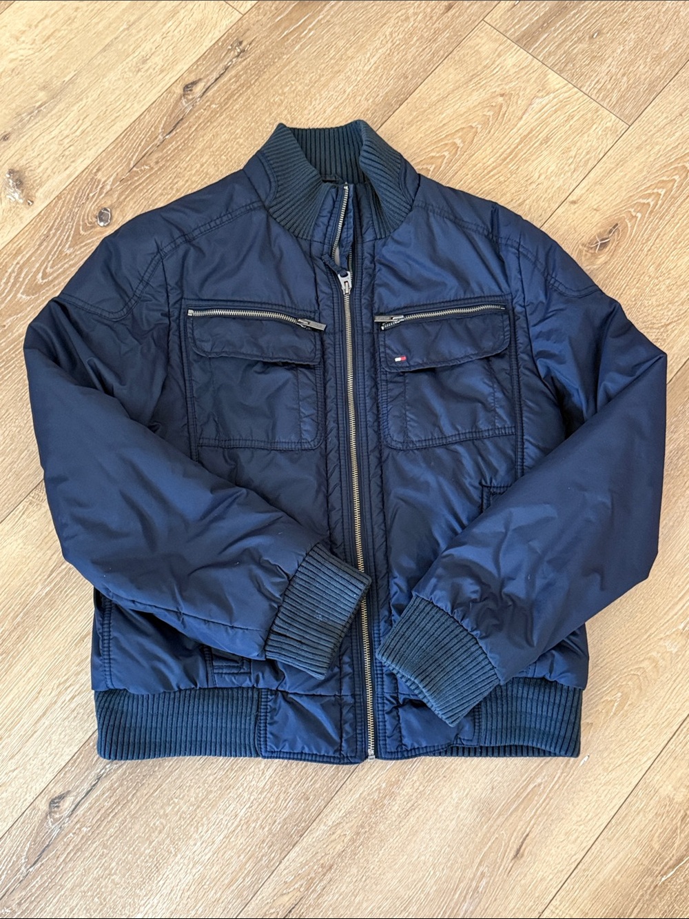 TOMMY HILFIGER Navy Bomber Jacket - Casual Zip Front - Men’s M